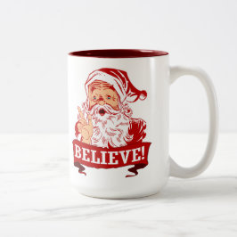 Geloof in de kerstman tweekleurige koffiemok