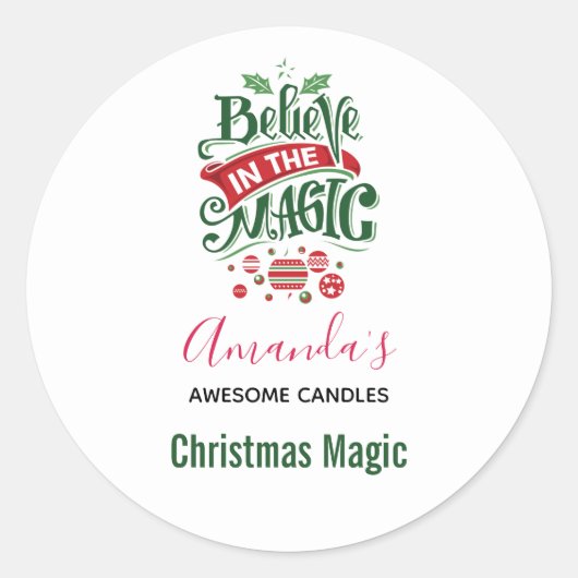 Geloof in de Magic Christmas Typography Candle Ronde Sticker (Voorkant)