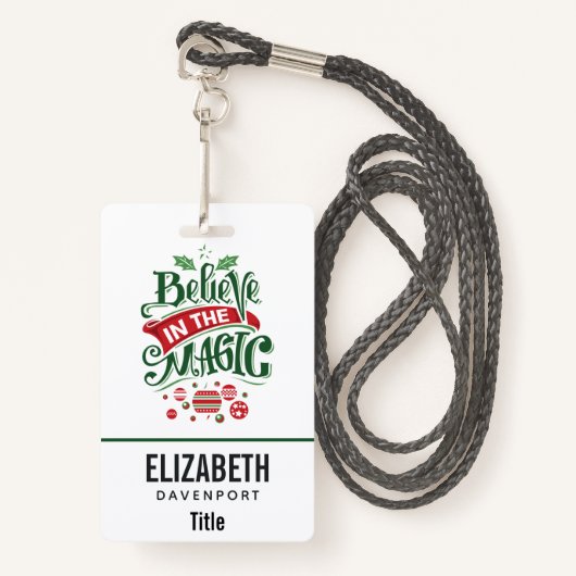 Geloof in de Magic Kersttypografie Badge (Voorkant met draagriem)