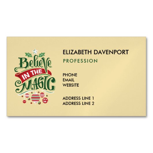 Geloof in de Magic Kersttypografie Magnetisch Visitekaartje (Voorkant)