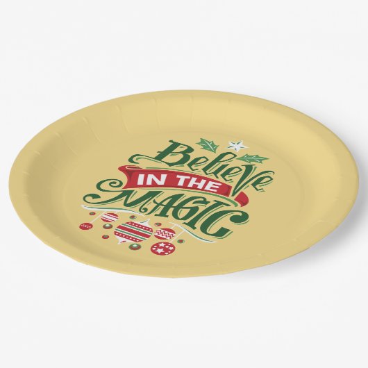 Geloof in de Magic Kersttypografie Papieren Bordje (Gekanteld)
