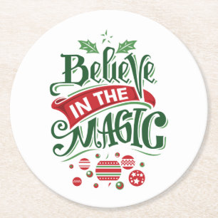 Geloof in de Magic Kersttypografie Ronde Kartonnen Onderzetter