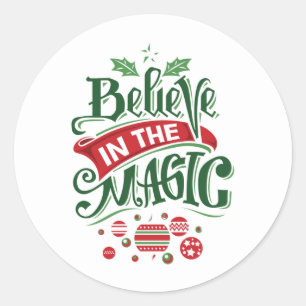 Geloof in de Magic Kersttypografie Ronde Sticker