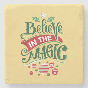 Geloof in de Magic Kersttypografie Stenen Onderzetter