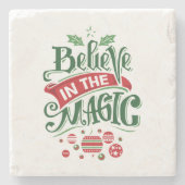 Geloof in de Magic Kersttypografie Stenen Onderzetter (Voorkant)