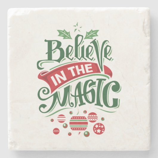 Geloof in de Magic Kersttypografie Stenen Onderzetter (Voorkant)