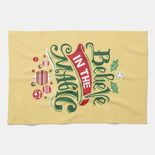 Geloof in de Magic Kersttypografie Theedoek (Horizontaal)