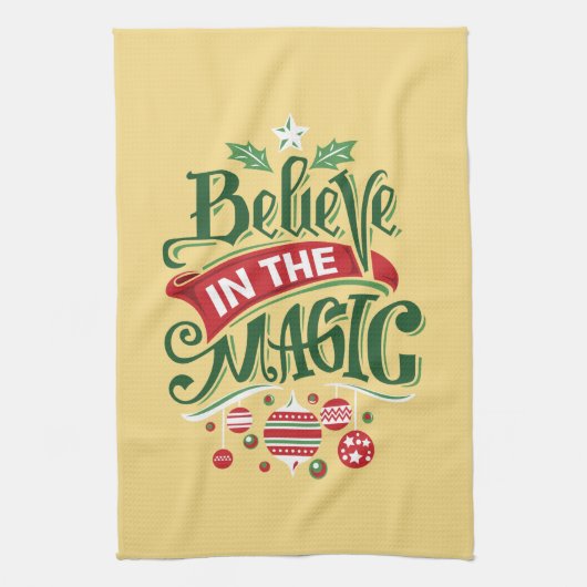 Geloof in de Magic Kersttypografie Theedoek (Verticaal)