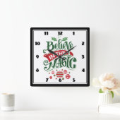 Geloof in de Magic Kersttypografie Vierkante Klok (Huis)