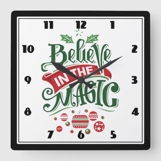 Geloof in de Magic Kersttypografie Vierkante Klok (Voorkant)