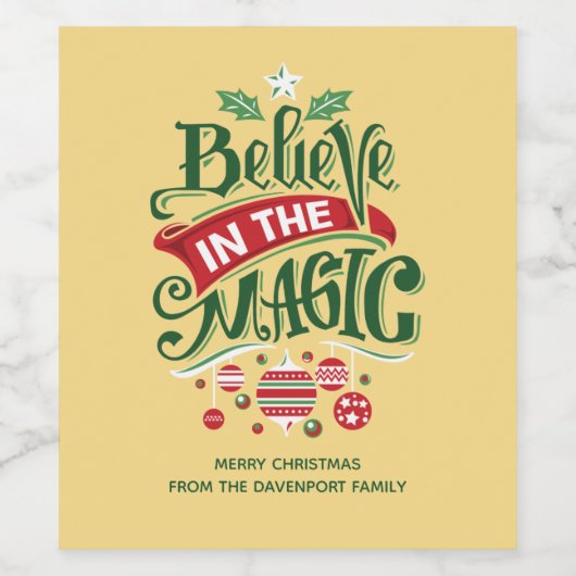 Geloof in de Magic Kersttypografie Wijn Etiket (Enkel label)