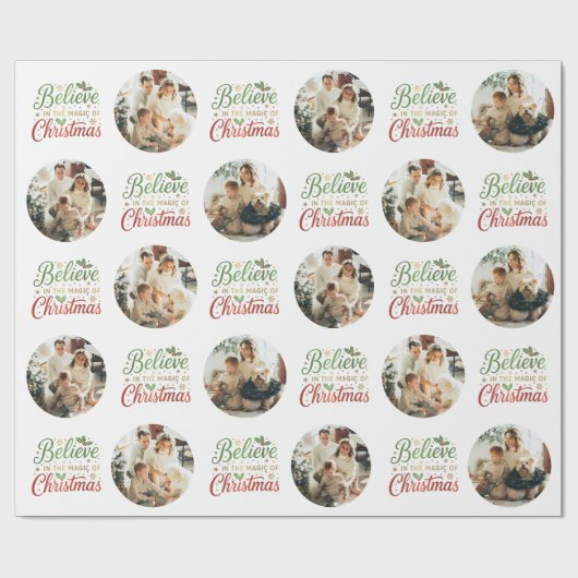 Geloof in de Magic of Kerstfoto Collage Cadeaupapier (Vlak)