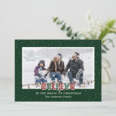 Geloof in de Magic of Kerstroet Green Photo Feestdagenkaart (Staand voorkant)