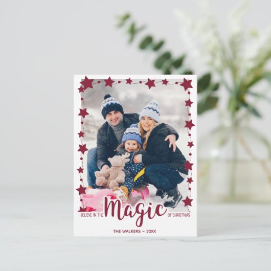 Geloof in de Magic-Simple Stars Red Cute Photo Feestdagenkaart (Staand voorkant)