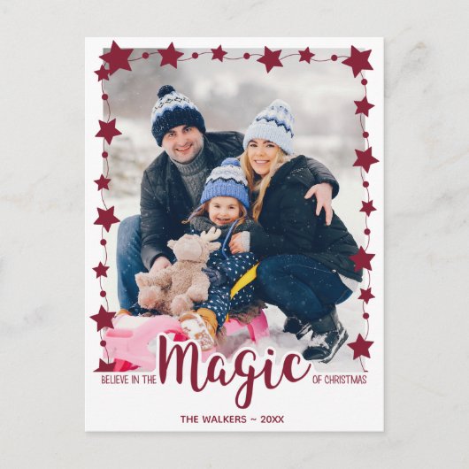 Geloof in de Magic-Simple Stars Red Cute Photo Feestdagenkaart (Voorkant)