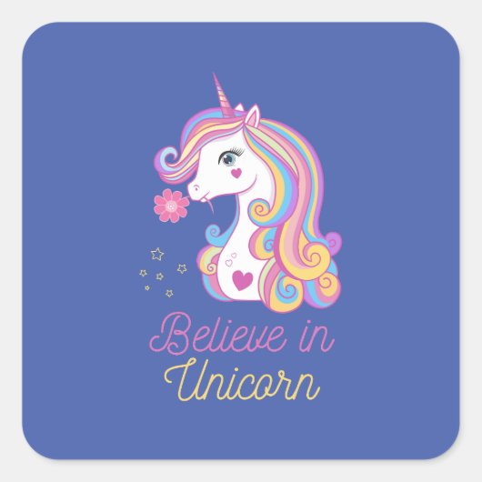 Geloof in de Magic Unicorn Vierkante Sticker (Voorkant)