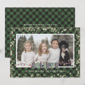 Geloof in de Magie Groen Geruite Foto Feestdagenkaart (Voorkant / Achterkant)