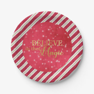 Geloof in de Magie Rood en Goud Glitter Strepen Papieren Bordje