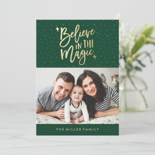 Geloof in de magie | Vakantie fotokaart in het gro Feestdagenkaart (Staand voorkant)