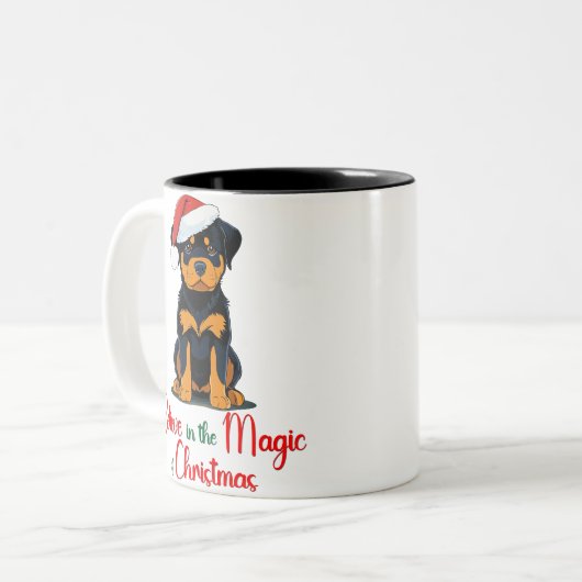 Geloof in de magie van Christmas Schattige Dog Tweekleurige Koffiemok (Voorkant links)