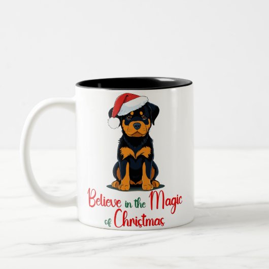 Geloof in de magie van Christmas Schattige Dog Tweekleurige Koffiemok (Links)
