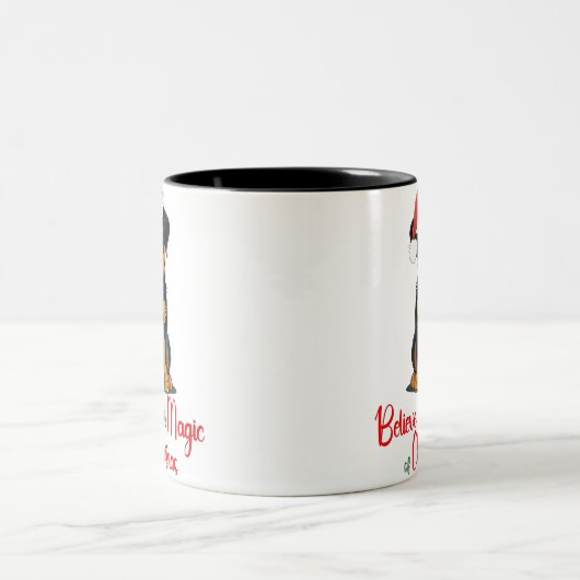 Geloof in de magie van Christmas Schattige Dog Tweekleurige Koffiemok (Center)