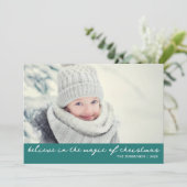 Geloof in de magie van de groene kerstfoto feestdagenkaart (Staand voorkant)