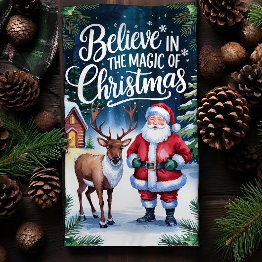 Geloof in de magie van de kerstman en het hert theedoek