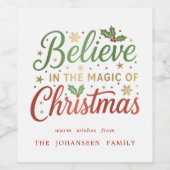 Geloof in de magie van het moderne kerstfeest wijn etiket (Enkel label)