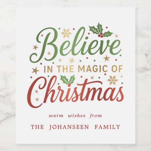 Geloof in de magie van het moderne kerstfeest wijn etiket (Enkel label)