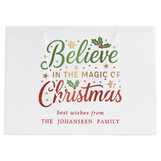 Geloof in de magie van het moderne kerstscript groot cadeauzakje (Voorkant)