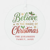 Geloof in de magie van het moderne kerstscript metalen ornament (Voorkant)