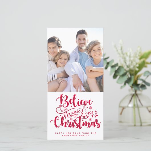 Geloof in de Magie van Kerst Foto  Feestdagenkaart (Staand voorkant)