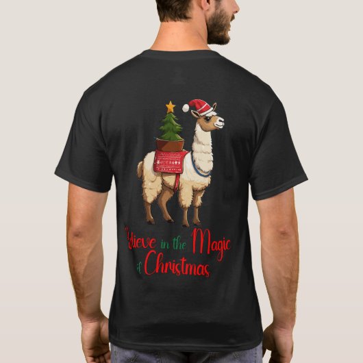 Geloof in de magie van kerst Schattigee Llama T-shirt (Achterkant)