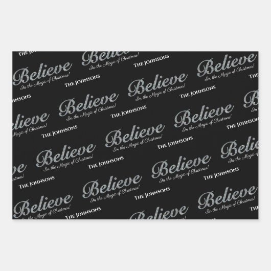 Geloof in de magie van Kerstmis | Black Inpakpapier Vel (Voorkant 3)