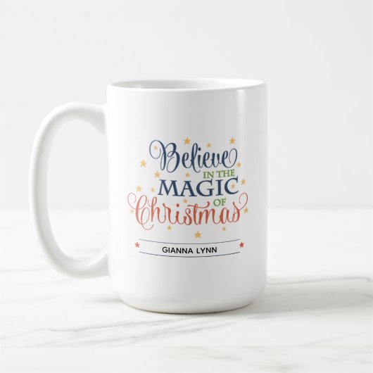 Geloof in de magie van Kerstmis Elegant Script Koffiemok (Links)