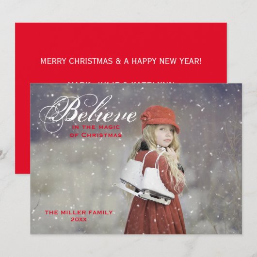 Geloof in de magie van Kerstmis Monogram Foto Feestdagenkaart (Voorkant / Achterkant)