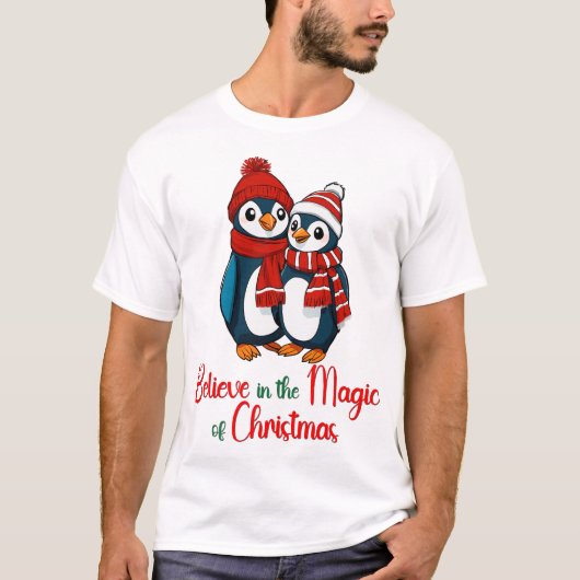 Geloof in de magie van Kerstmis Pinguïn T-shirt (Voorkant)