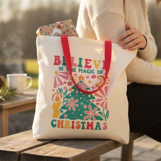 Geloof in de Magie van Kerstmis Retro Boho Tote Bag