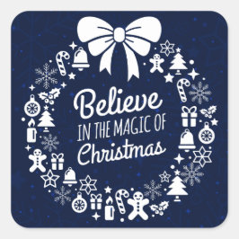 Geloof in de magie van kerstpictogrammen vierkante sticker