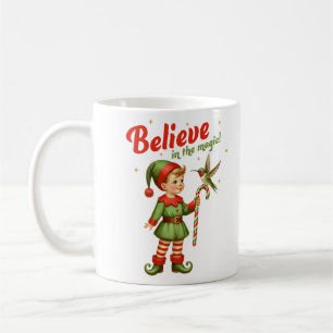 Geloof in de magie vintage kerst kabouter snoep koffiemok