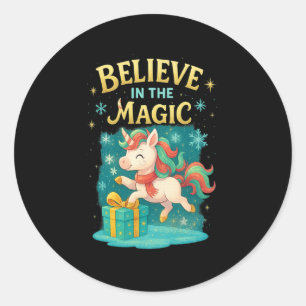 Geloof in de magische eenhoorn Kinder kerstontwerp Ronde Sticker