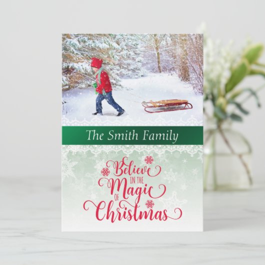 Geloof in de magische kerstfotokaart feestdagenkaart (Staand voorkant)
