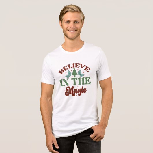 Geloof in de magische Retro Kerst Feestdagen Tri-Blend Shirt (Voorkant volledig)