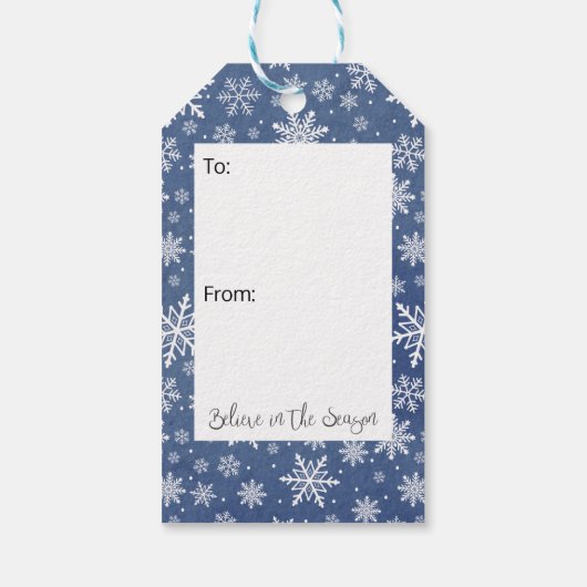 Geloof in de Seizoensblauwe Snowflake kerst Cadeaulabel (Achterkant)