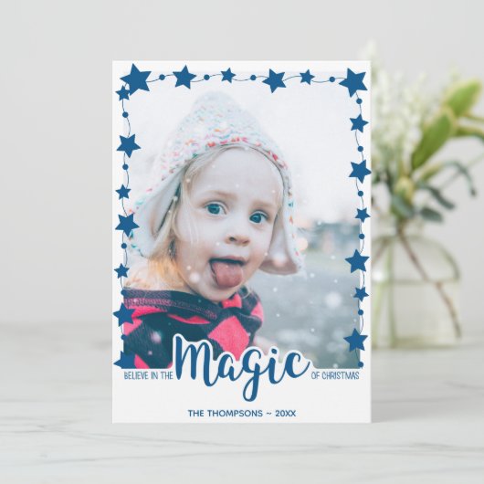 Geloof in de toverstaf van de kerstfoto feestdagenkaart (Staand voorkant)