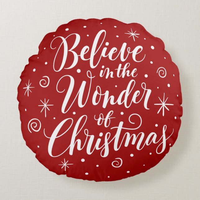 Geloof in de wonder van de kerstcaderonde rond kussen (Voorkant)