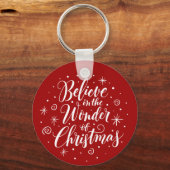 Geloof in de wonder van de kerstcaderonde sleutelhanger (Achterkant)