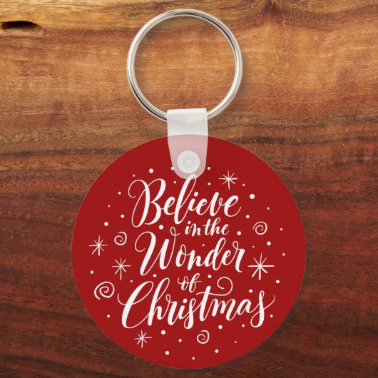 Geloof in de wonder van de kerstcaderonde sleutelhanger (Achterkant)