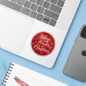 Geloof in de wonder van de kerstcaderonde sticker (Laptop met iPhone)